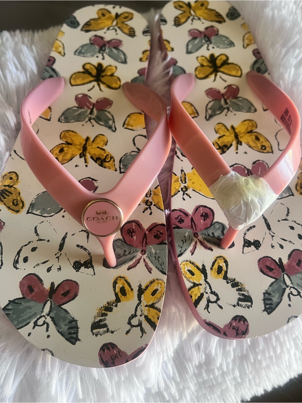 🆕 Coach Pink Butterfly Print Flip Flops